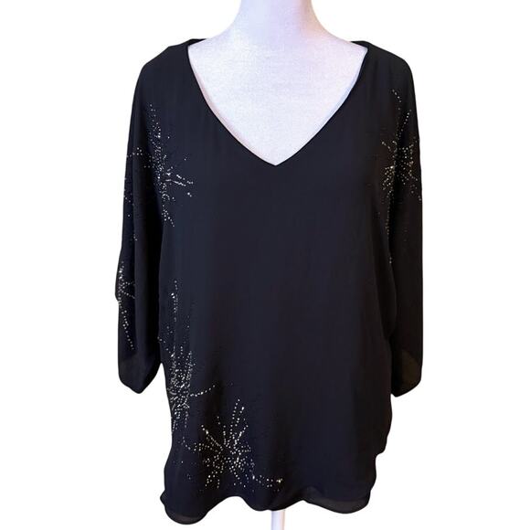White House Black Market Black Embellished Blouse - Small - Picture 3 of 10